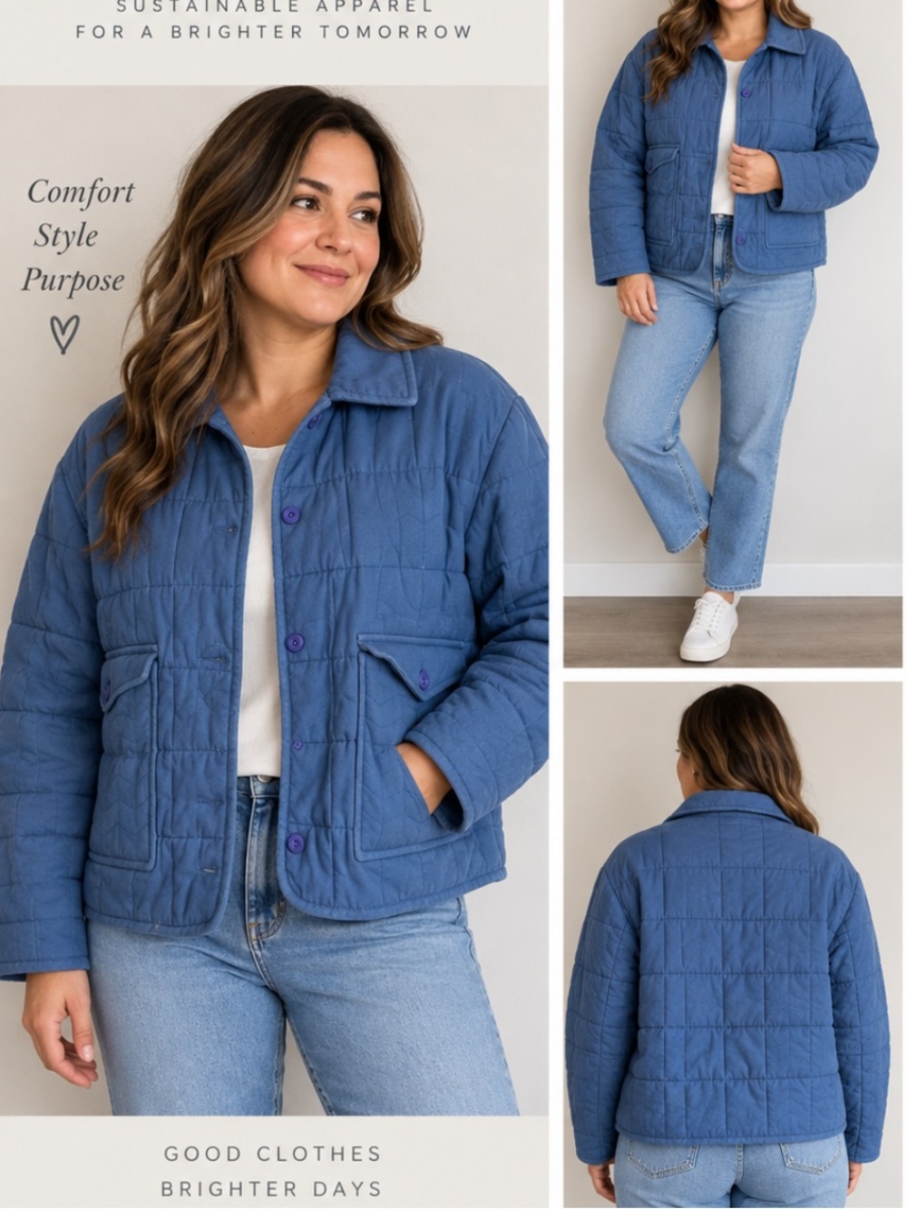 Black beat .co Blue Cropped Quilted organic cotton Jacket size xL